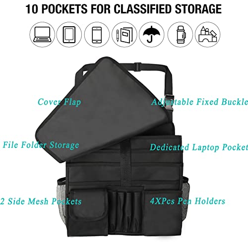 ECWKVN Car Front Seat Organizer with Dedicated Tablet/Laptop Storage, Vehicle Storage Organizer with Cup Holder-Adjustable Strap, Hardened Buckles, Car Seat Organizer Law Enforcement