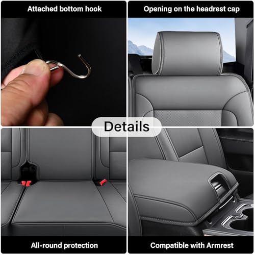Coverado Chevy Silverado Seat Covers Full Set, Faux Leather Car Seat Covers Fit for 2014-2018 1500, 2015-2019 2500HD 3500HD Chevy Silverado GMC Sierra Crew Double Extended Cab (Gray) - color: Gray, size: FullSet(2014-2018)
