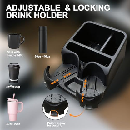 Car Center Console with Adjustable Cup Holders, Universal Center Console Organizer for Truck, Cars, Minivans, Suvs, Truck Floor Console, Bench Seat Center Console (Black) - color: Black