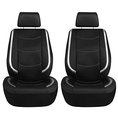 FH Group Galaxy13 Metallic Striped Deluxe Leatherette Car Seat Covers with Matching Carpet Floor Mats – Full Set, Universal Fit, Airbag Compatible for Cars, SUVs & Sedans, White - color: White