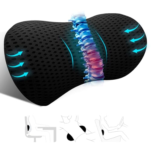 kasney Lumbar Support Pillow, Memory Foam Lumbar Pillow for Lower Back Pain Relief, Back Support Pillow for Office Chair, Car Seat - Black - color: Light Black