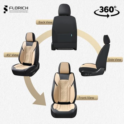 Seat Covers, Car Seat Covers Front Seats, Luxury Nappa Leather Seat Covers, Breathable and Waterproof Car Seat Protector 2 Seat, Automotive Seat Covers Universal for Most Cars-Black&Beige