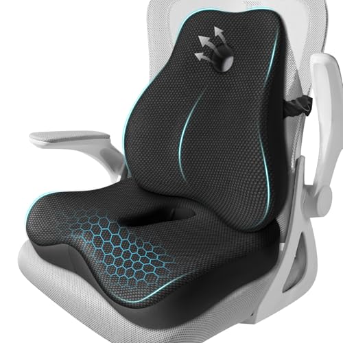 Seat Cushion,Lumbar Support Pillow for Office Chair, Cooling Mesh Office Chair Cushions for Sciatica,Tailbone &Back Pain Relief,Ergonomic Memory Foam Back Support Pillow for Desk,Gaming Car Chair - color: Black