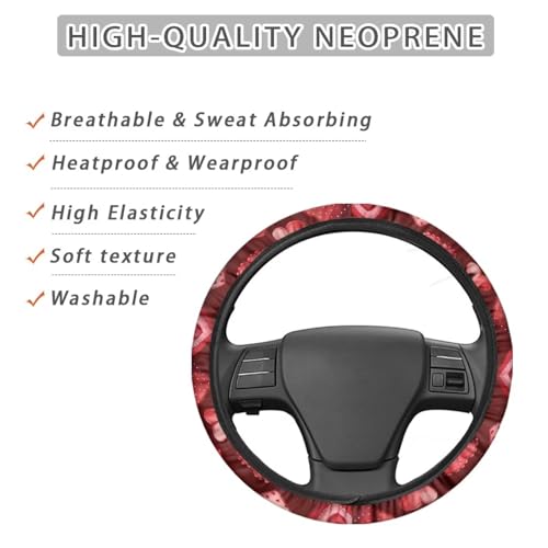 GLENLCWE Red Love Pattern Steering Wheel Cover 15 Inch Stretch-On Steering Wheel Wrap Auto Interior Steering Accessories - color: Red Love