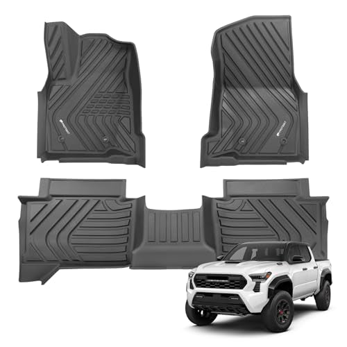 Floor Mat Custom Fit Tacoma Double Cab 2024 2025 2026, All Weather TPE Floor Mats for Toyota Tacoma 1st & 2nd Row Full Set Cargo Liner(Black) - color: Floor Mats(Black)