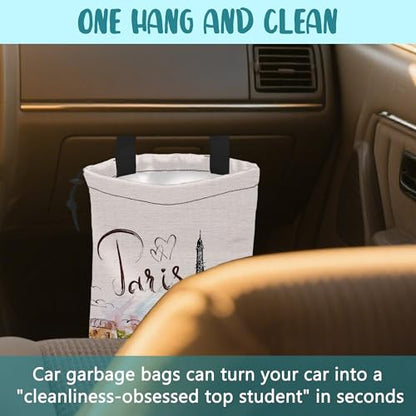 Car Garbage Bag Eiffel Tower Paris Drawstring Car Trash Bag Hanging for Back Seat with Adjustable Buckle Canvas Vehicle Trash Can Easy-to-Install - color: Eiffel Tower Paris