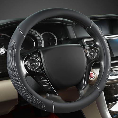 GIANT PANDA Microfiber Leather Steering Wheel Cover for Honda Accord,Civic,CR-V,HR-V,Pilot(Black+Gray Line-Standard Size) - color: A-Black+Gray Line, size: Standard size (14.5''-15'')