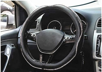 Mayco Bell Flat Bottom Steering Wheel Cover Anti-Slip,Safety,Soft,Breathable,Durable,Full Surround,Comfortable Grip Microfiber Leather (D Shape, Black White)