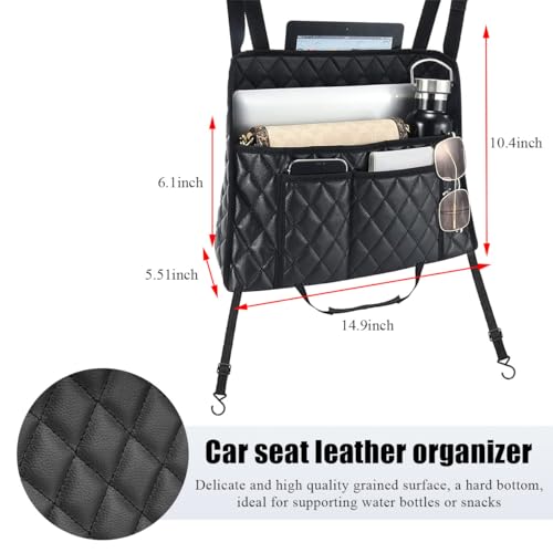 Car Handbag Holder Between Seats, Leather Large Capacity Front Seat Handbag Storage Organizer, Automotive Interior Storage Pocket for Cell Phone Document, Car Accessories