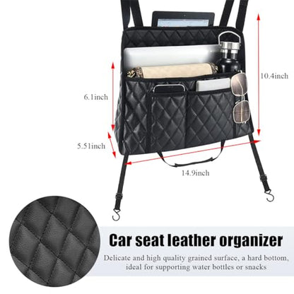 Car Handbag Holder Between Seats, Leather Large Capacity Front Seat Handbag Storage Organizer, Automotive Interior Storage Pocket for Cell Phone Document, Car Accessories