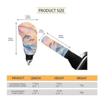 Car Handbrake Covers with Gear Shift Knob Cover, 2 Pcs/Set Dolphin Print Soft Anti-Slip Car Gear Shift Covers and Handbrake Cover Set, Universal Fits Auto Interior Accessories - color: Orange and Blue - Dolphin