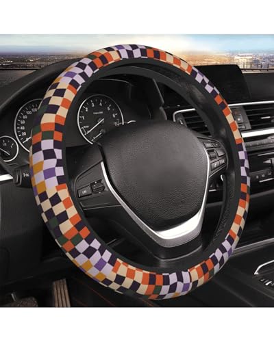 Steering Wheel Cover Accessories Neoprene Cover Non-Slip Breathable Easy to Install Suitable for Women Men Girls for Car SUV Van Truck Universal 14.5-15.5 Inch Checkerboard - color: Checkerboard