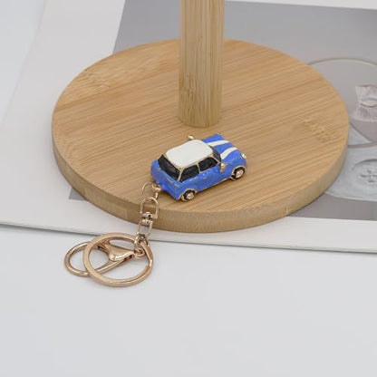Mini Car Model Keychain Bag Charms Metal Cute Rhinestone 3D Car Accessories Key Chain Ring Gifts for Men Women - color: Blue