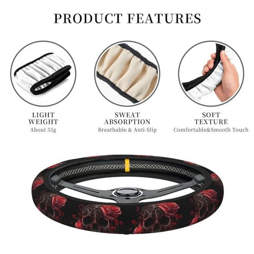 Gothic Rose Blood Skull Universal Steering Wheel Covers, Cute Car Accessories for Women Girls Car Truck - color: Gothic Rose Blood Skull