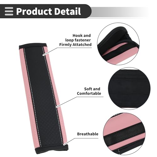 Black Pink Seat Belt Cover Pad Faux Leather 24cm Seatbelt Strap Cushion Shoulder Padding 2 Pcs - color: Black,Pink