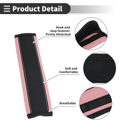 Black Pink Seat Belt Cover Pad Faux Leather 24cm Seatbelt Strap Cushion Shoulder Padding 2 Pcs - color: Black,Pink