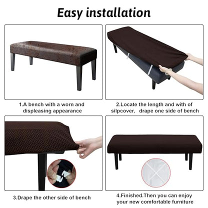 Stretch Bench Covers, Bench Seat Covers, Bench Cushions Covers, Printed Bench Seat Protector, Washable Bench Slipcover, Rectangle Bench Covers for Dining Room, Living Room, Kitchen(Twill coffee) - color: Twill Coffee