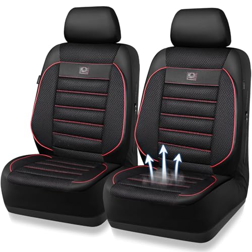 CAR PASS 3D Foam Leather Car Seat Covers Two Front Seats only, Air Mesh Thick Seat Covers, All Weather Car Seat Cover Comfort & Protection for Truck,SUV,Sedan,Van, Airbag Compatible Red - color: Black Red Front