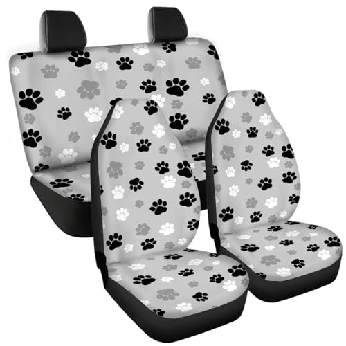 Howilath Grey and Black Dog Paw Print Car Seat Covers Full Set of 4 Pack Universal Fit for Most Cars Trucks Suvs Puppy Footprint Auto Accessories - color: Grey Dog Paw Design