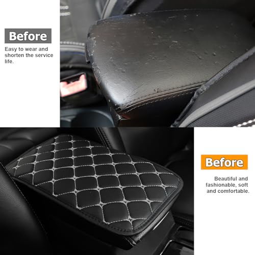 HZEL Car Center Console Cushion Pad, PU Leather Vehicle Armrest Protection Cover, Waterproof Automotive Interior Arm Rest Seat Box Mat Accessories, Universal for SUV, Sedan, Truck (Black/Gray) - color: Black/Gray