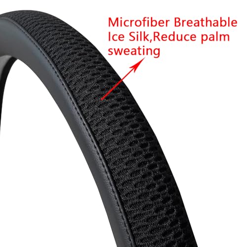 38cm Car Steering Wheel Cover, Universal 15 inch, Microfiber Breathable Ice Silk,Warm in Winter and Cool in Summer, Anti-Slip, Odorless, Easy to Install - color: BLACK