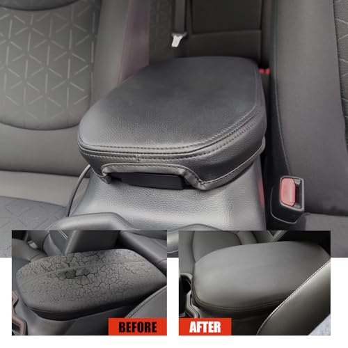Center Console Cover for Toyota RAV4 2025 2024 2023 2022 2021 2020 2019 - Leather Middle Console Lid Armrest Cover for Toyota RAV4 Interior Accessories (Black) - size: 4) 19-25 |RAV4| Black Stitching,Thin Size
