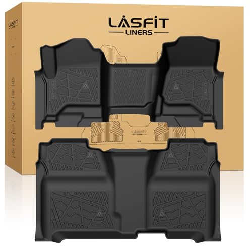 LASFIT Floor Mats 2014-2018 for Chevy Silverado/GMC Sierra 1500, 2015-2019 2500HD 3500HD (Crew Cab Only/Bench Seat Only) All Weather TPE Custom Fit Car Floor Liners, with Carpet Floor Only - size: Crew Cab/Bench Seat 2014-2018