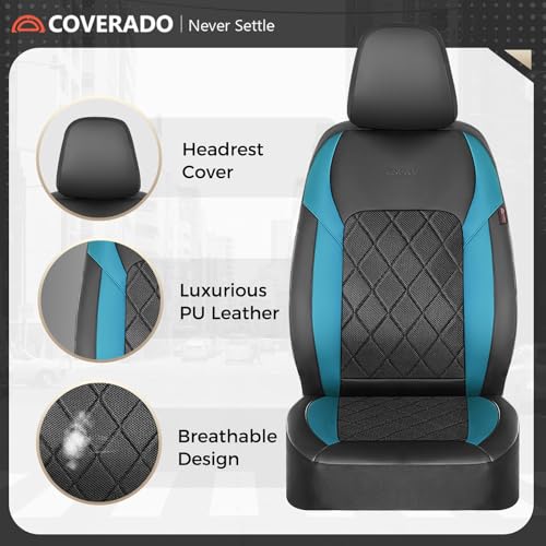 Coverado Car Seat Covers, Front Seat Covers, 2 Front Automotive Seat Cover, Mesh Breathable Seat Protectors, Universal Fit for Most Cars - color: Black_Blue, size: Front