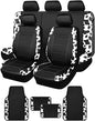 Flying Banner car seat Covers Protects Water Proof Faux Leather Carbon Fiber Fronts Rear Bench Covers (Cow Black, Full Set - Combo Pack) - color: Cow Black, size: Full Set -- Combo Pack