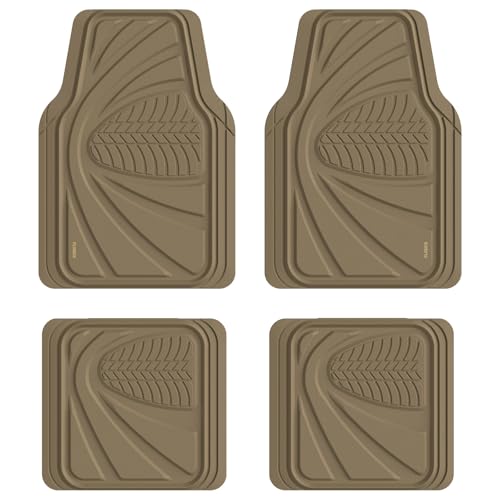FLORICH Car Floor Mats, Waterproof Universal Heavy-Duty 4 Pieces Rubber Floor Mats for Cars, Full Set Car Mats with Anti-Slip Backing Fit for Most SUV, Vans,Trucks, Sedan(Beige)