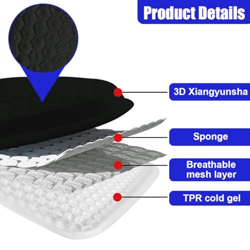 Gel Car Seat Cushion, Non-Slip & Breathable Automotive Chair Protector Pad, Comfortable Cooling Car Interior Seat Mat Accessories Universal for Sedans, SUV, Truck (Black)