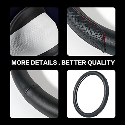 Steering Wheel Cover - Microfiber Leather, Classic Embossing, Anti-Slip Breathable, Fit 15 Inch (Black & Red Line) - color: Black&Red Line