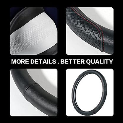Steering Wheel Cover - Microfiber Leather, Classic Embossing, Anti-Slip Breathable, Fit 15 Inch (Black & Red Line) - color: Black&Red Line