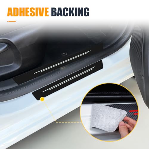 Car Door Sill Protector, Carbon Fiber Anti-Scratch Threshold Strips Stickers, Waterproof Trunk Door Entry Edge Guard, Universal Automotive Exterior Decoration Accessories(White-8PCS)