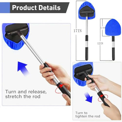 desin Windshield Cleaning Tool, Car Window Cleaner Windshield Cleaner with 4 Reusable and Washable Microfiber Pads and Extendable Handle Auto Inside Glass Wiper Kit (Dark Blue) - color: Dark Blue