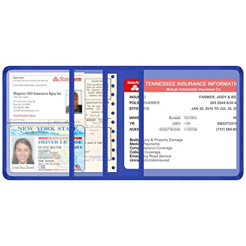 Car Insurance and Registration Holder, 5.5 x 5 Inch PU Leather Vehicle Glove Box Organizer Wallet Case for Insurance Card, Driver License, Paperwork - Blue - color: Blue