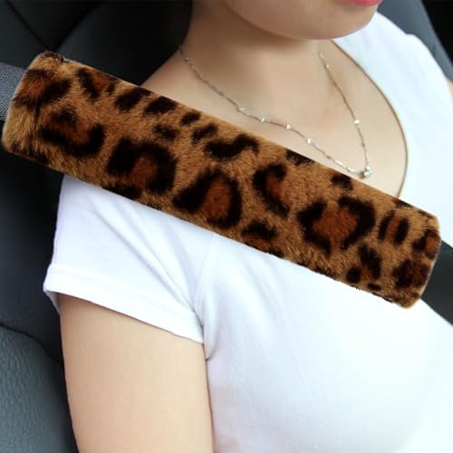 Amooca Soft Faux Fur Universal Fit Seatbelt Cover Car Truck SUV Airplane Seat Belt Shoulder Pad for Carmera Backpack Straps Neck Cushion Protector 2 Pack 10.5in Brown Leopard - color: Brown Leopard Print, size: 10.5in 2pack