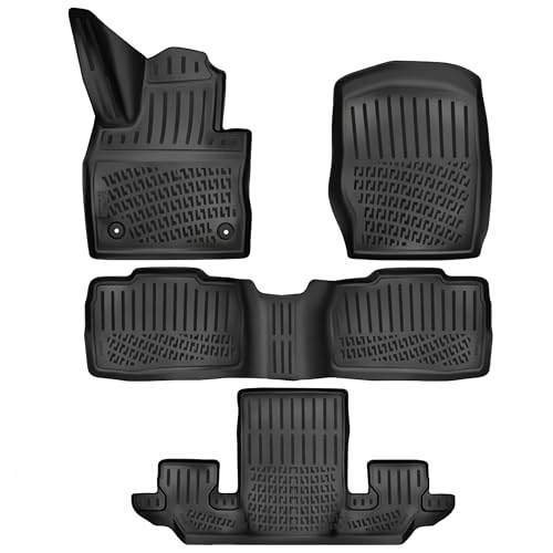 RizLiner Ford Explorer 2020-2026 6 Seats Floor Mats Custom Fit Rubber 3D Car Mats Laser Measured 1st & 2nd & 3rd Row Floor Liners All Weather Waterproof Odorless Non-Slip (Front & Rear) - size: Explorer 2020 - 2026 (6 Seats)
