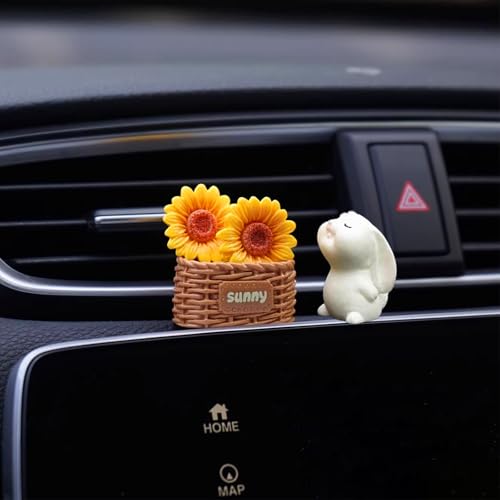 Car Dashboard Decorations Sunflower & Rabbit & Flower Basket Interior Accessories Cute Decor Ornaments for Women Men Fun Auto Decor Gifts - color: Sunflowers, rabbits