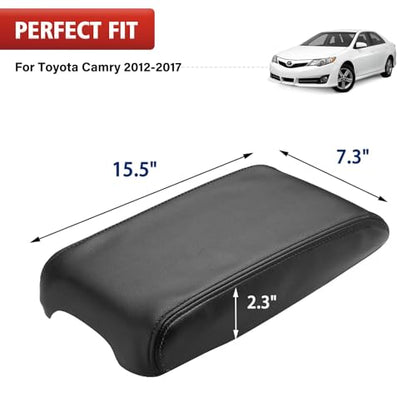 KBH Center Console Armrest Cover Replacement for Toyota Camry 2012 2013 2014 2015 2016 2017, Vinyl Leather, Car Arm Rest Lid Skin Upholstery, Black (Leather Part Only) - color: Black, size: Camry 2012-2017