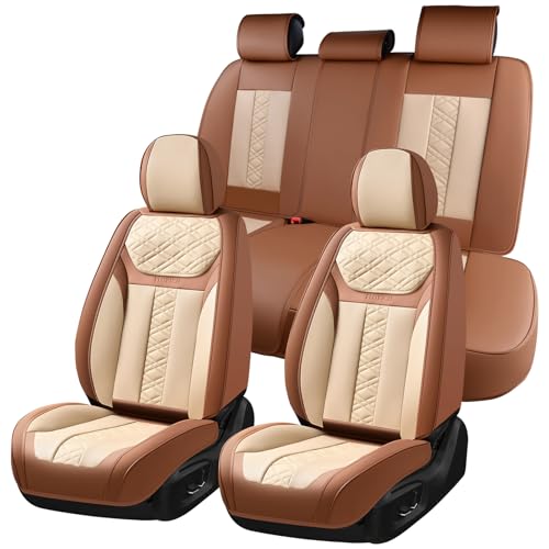 Seat Covers, Atomutive Car Seat Covers Full Sets, Waterproof Seat Cover for Cars, Luxury Leather Universal Seat Cover Accessories Fit for Most Cars SUV Truck Sedans(Beige) - color: Beige, size: Fullset