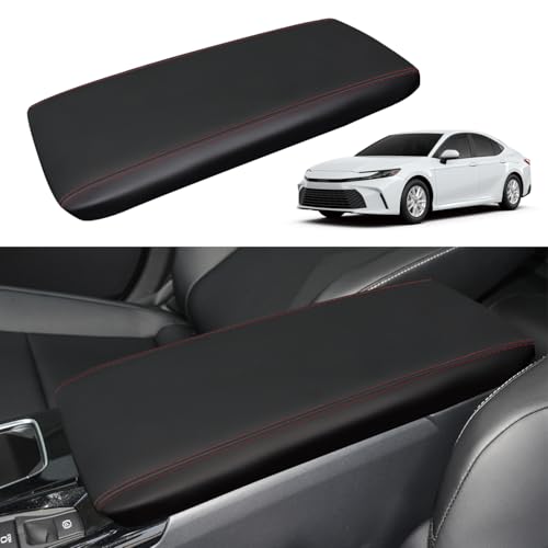 for Toyota Camry 2025 Car Armrest Cover Waterproof Center Console Pad Covers Scratch Resistance Box Cover Leather Protector Pad Decoration Accessories(Black + Red Stitches) - color: Black + Red Stitches