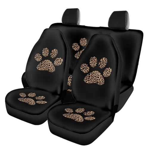 Howilath Brown Leopard Dog Paw Print 4 Pieces Car Seat Covers Full Set Auto Interior Accessories Universal Fit for Most Cars Trucks Suvs Vans - color: Leopard Puppy Footprint Design