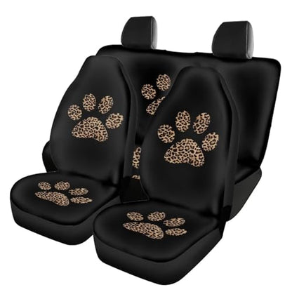 Howilath Brown Leopard Dog Paw Print 4 Pieces Car Seat Covers Full Set Auto Interior Accessories Universal Fit for Most Cars Trucks Suvs Vans - color: Leopard Puppy Footprint Design
