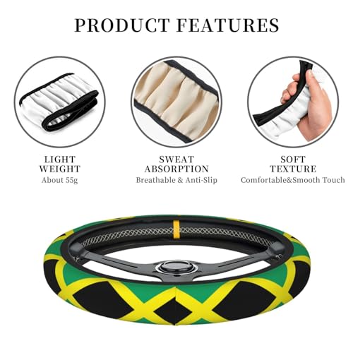 Jamaica Flag Jamaican Car Steering Wheel Cover,Non-Slip Elastic Neoprene-Sweat Car Accessories,Universal 15 Inch Fit Auto, Vans Trucks,Suvs, Truck - color: Jamaican Flag