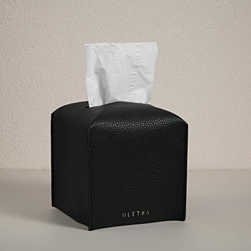 OLETHA Square Tissue Box Cover - Aesthetic Desk Decor for Room, Home & Office - Tissues Cube Boxes Holder - Black - color: Black