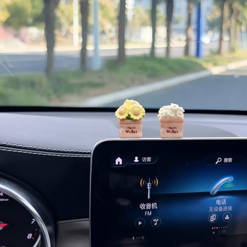 6PCS Flower Car Dashboard Decorations, Daisy Car Dashboard Decor Rear View Mirror Ornaments, Cute Car Accessories for Women
