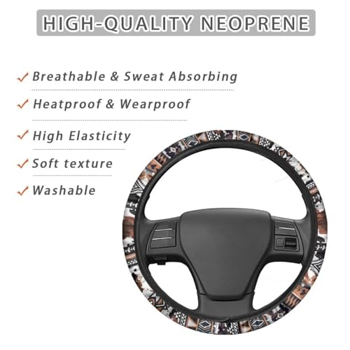 Aztec Car Steering Wheel Cover for Women Washable Steering Wheel Protection 15 Inches Replacement Brown Car Accessories for SUV Vehicle Sedan Truck - color: Aztec Print