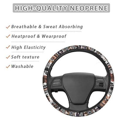 Aztec Car Steering Wheel Cover for Women Washable Steering Wheel Protection 15 Inches Replacement Brown Car Accessories for SUV Vehicle Sedan Truck - color: Aztec Print