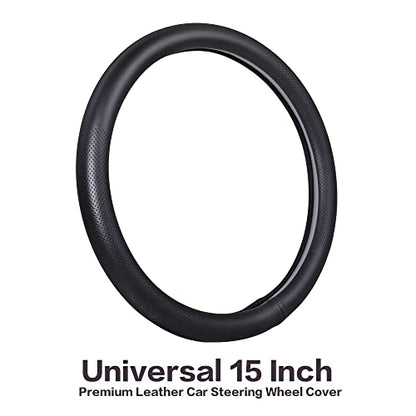 Car Steering Wheel Cover,Universal 15 Inch Premium Leather Car Steering Wheel Cover,Best Grip,Perforated Design,Breathable,Non-Slip,Sweat-Absorbent,Warm in Winter and Cool in Summer (Black) - color: Black